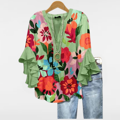 REGINE | TIMELESS FLORAL RUFFLED SLEEVE BLOUSE