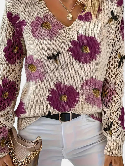 Amelie | Elegant Floral V-Neck Sweater