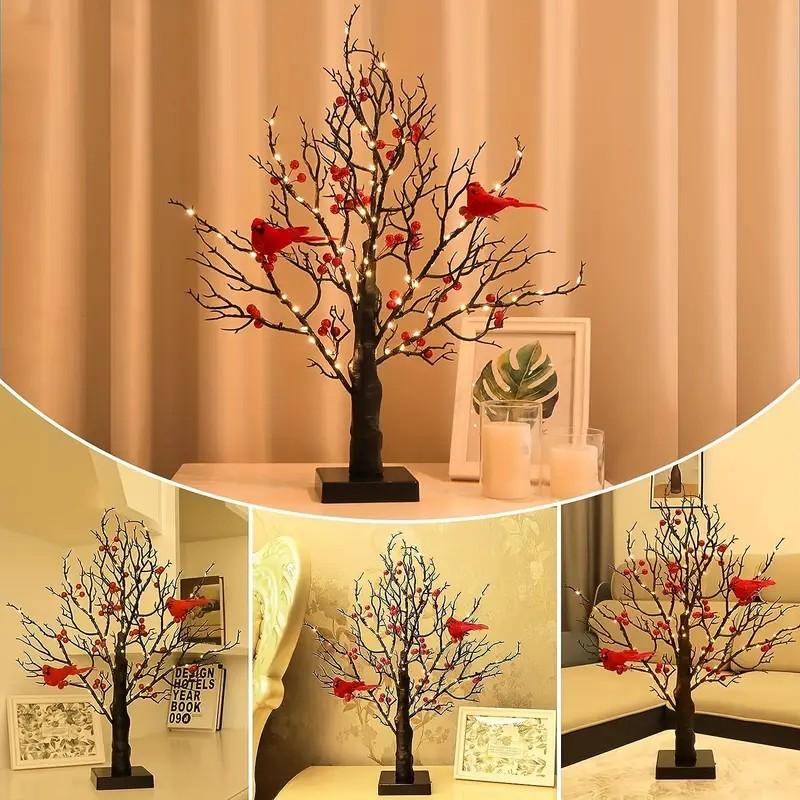 Christmas Retro Cardinal Glowing Tree with berries