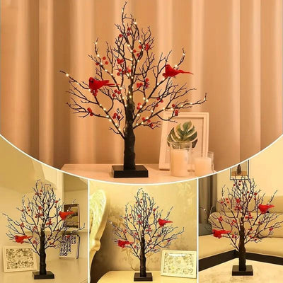Christmas Retro Cardinal Glowing Tree with berries