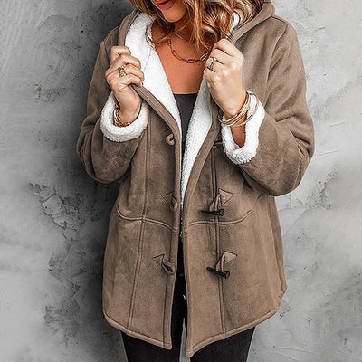 Women’s Suede Hooded Coat with Plush Lining