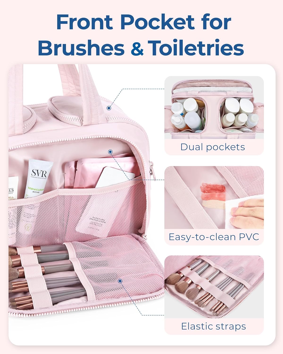 Extra wide travel cosmetic bag