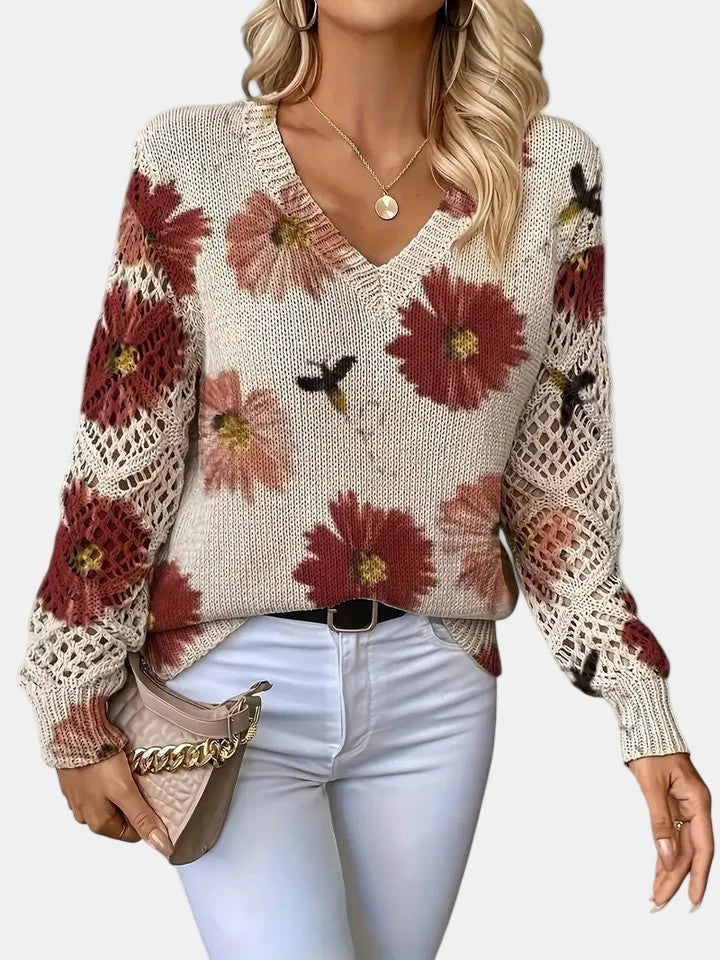 Amelie | Elegant Floral V-Neck Sweater