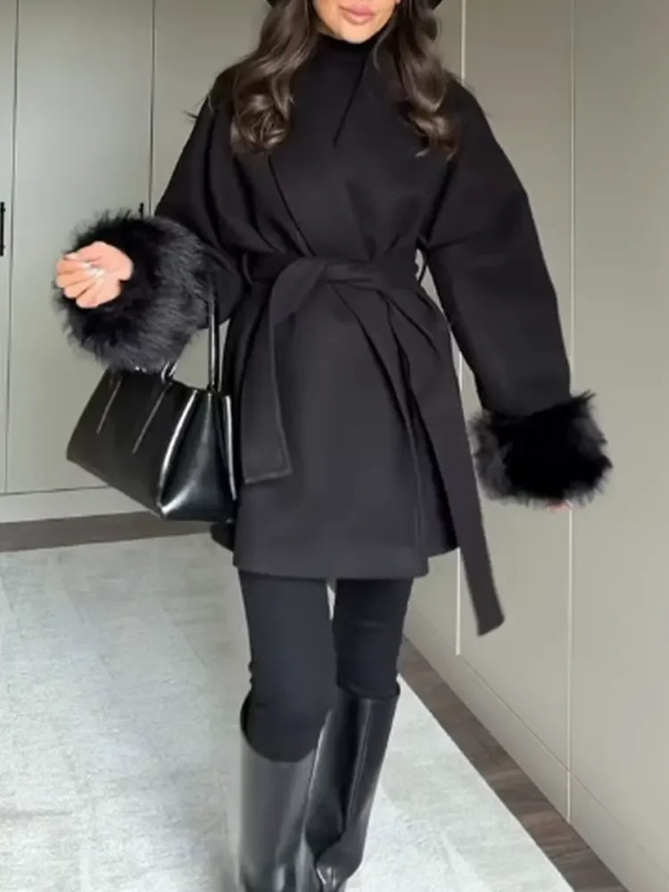 Elegant and Classic Wool Belted Coat for Women