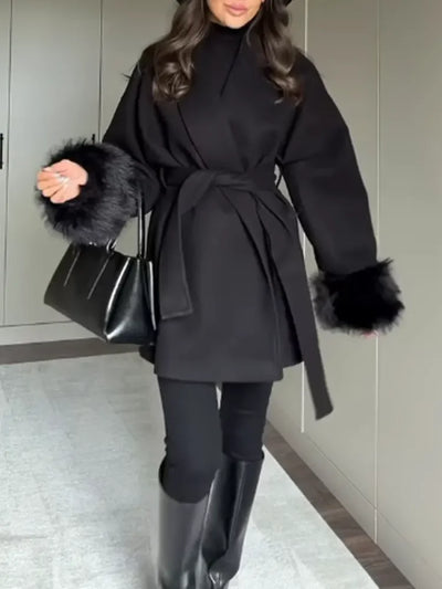 Elegant and Classic Wool Belted Coat for Women