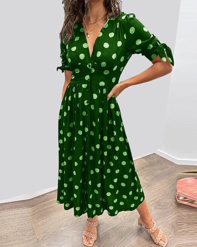 JESSY | STYLISH POLKA DOT V-NECK DRESS