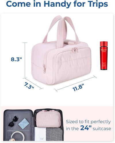 Extra wide travel cosmetic bag
