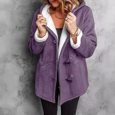 Women’s suede coat with hood and plush lining