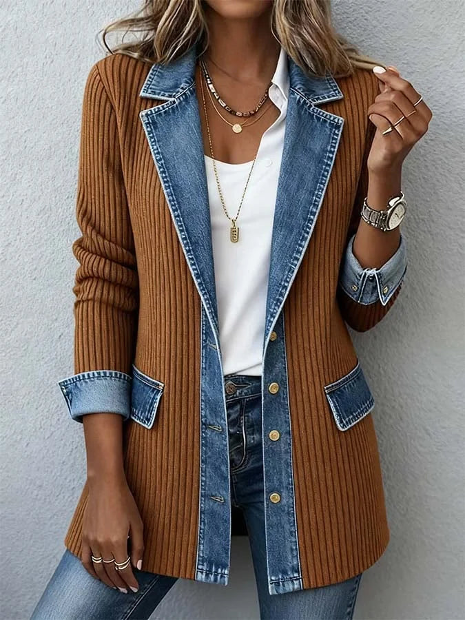 Women's Casual Denim Contrast Color Stitching Jacket
