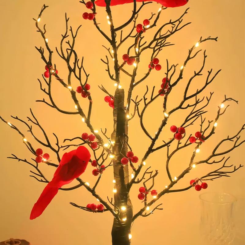 Christmas Retro Cardinal Glowing Tree with berries