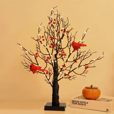 Christmas Retro Cardinal Glowing Tree with berries