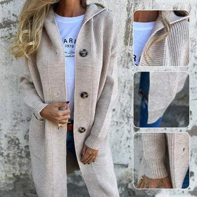 Button-down cardigan with hood for women
