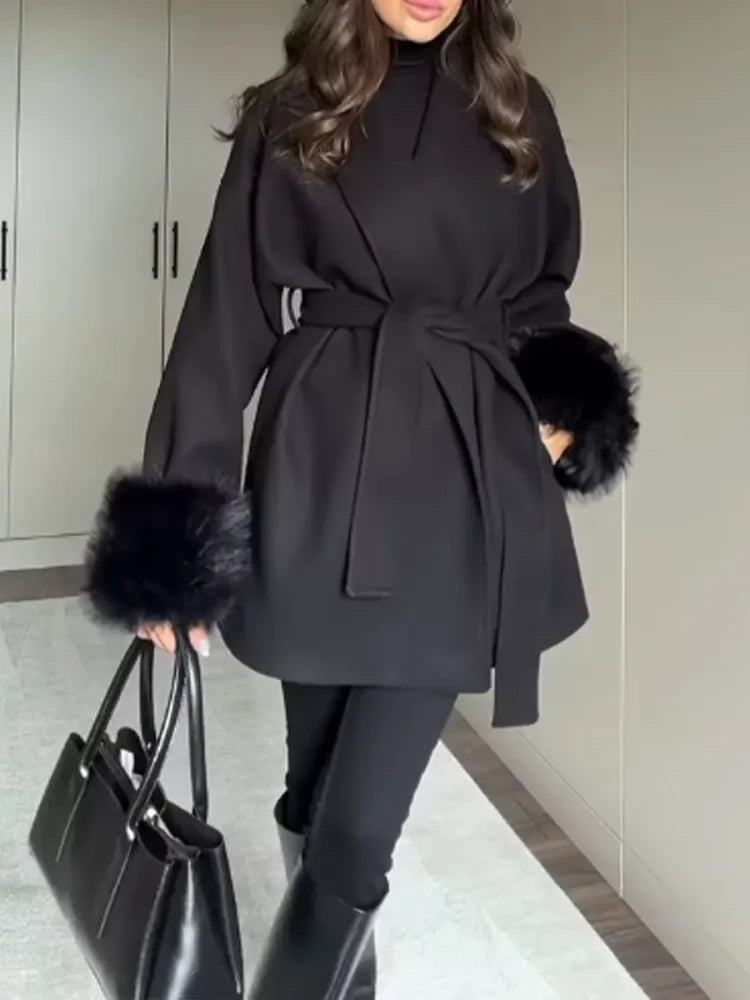 Elegant and Classic Wool Belted Coat for Women