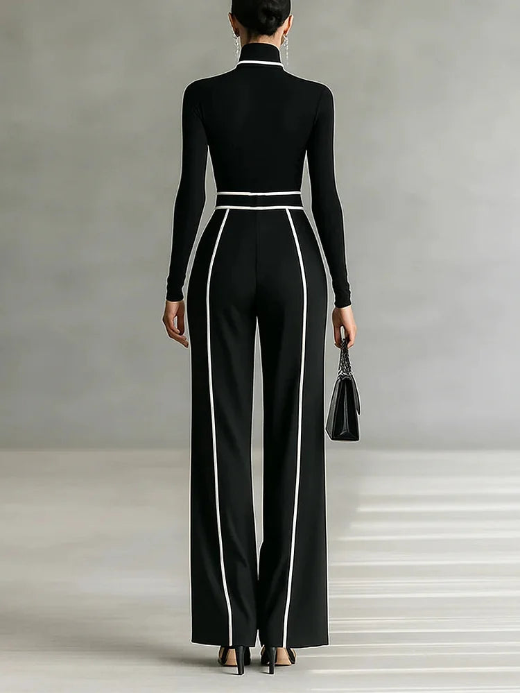 Women’s Set with Turtleneck Top, Wide-Leg Pants and Belt