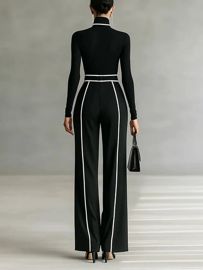 Women’s Set with Turtleneck Top, Wide-Leg Pants and Belt