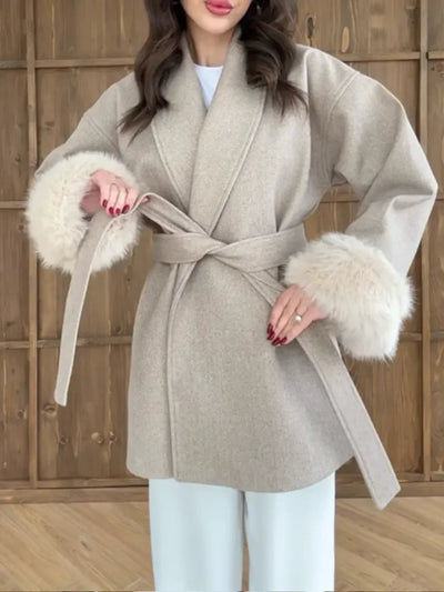 Elegant and Classic Wool Belted Coat for Women