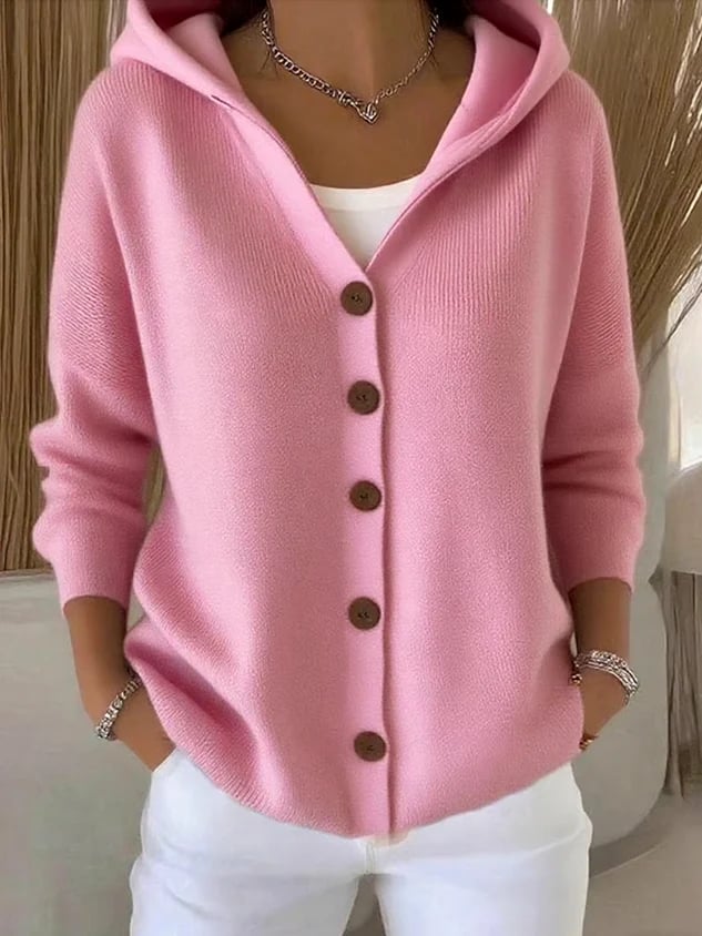 Women Cotton Plain Long Sleeve Comfy Casual Cardigan
