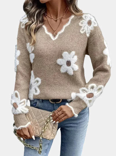 Charlotte | Timeless V-Neck Floral Sweater