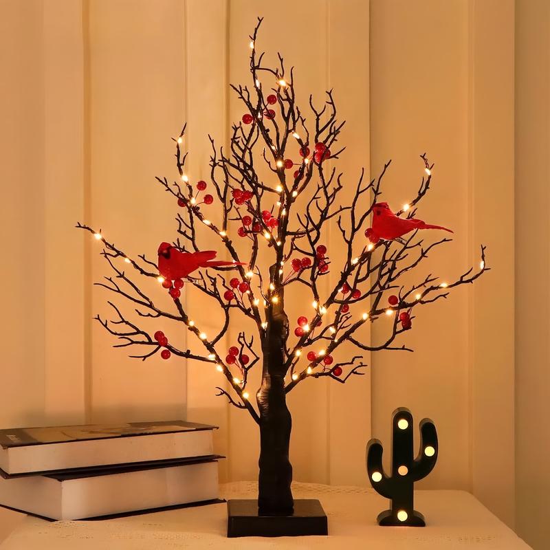 Christmas Retro Cardinal Glowing Tree with berries