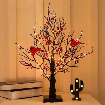 Christmas Retro Cardinal Glowing Tree with berries