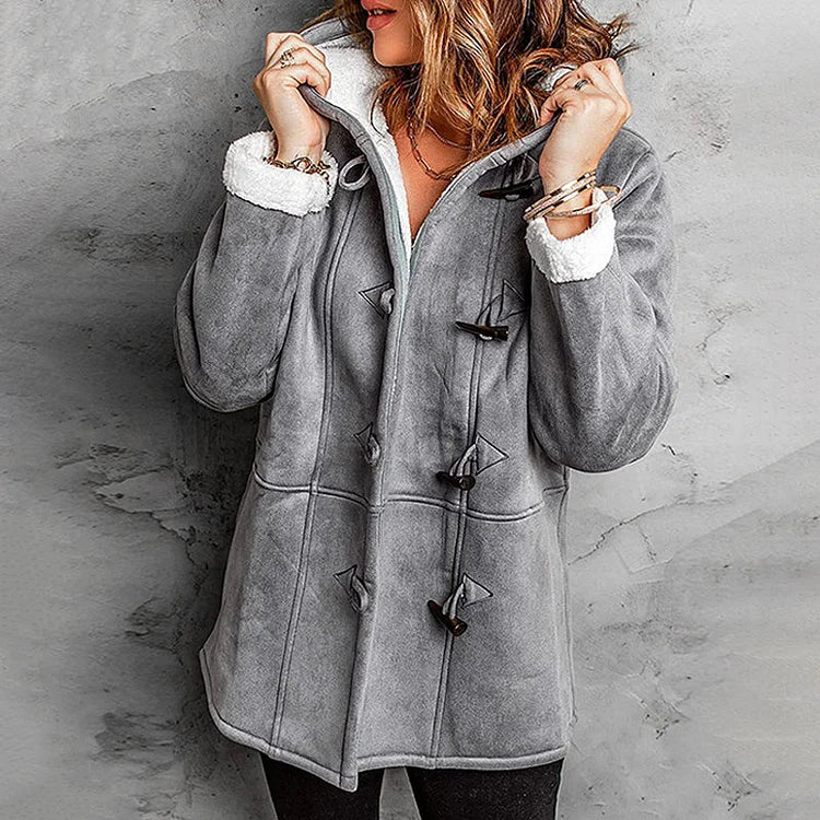 Women’s Suede Hooded Coat with Plush Lining