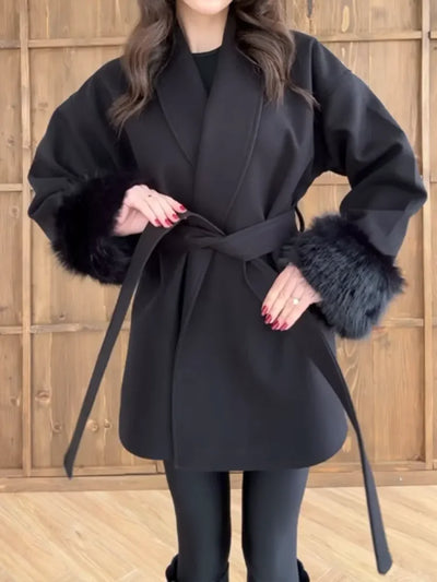 Elegant and Classic Wool Belted Coat for Women