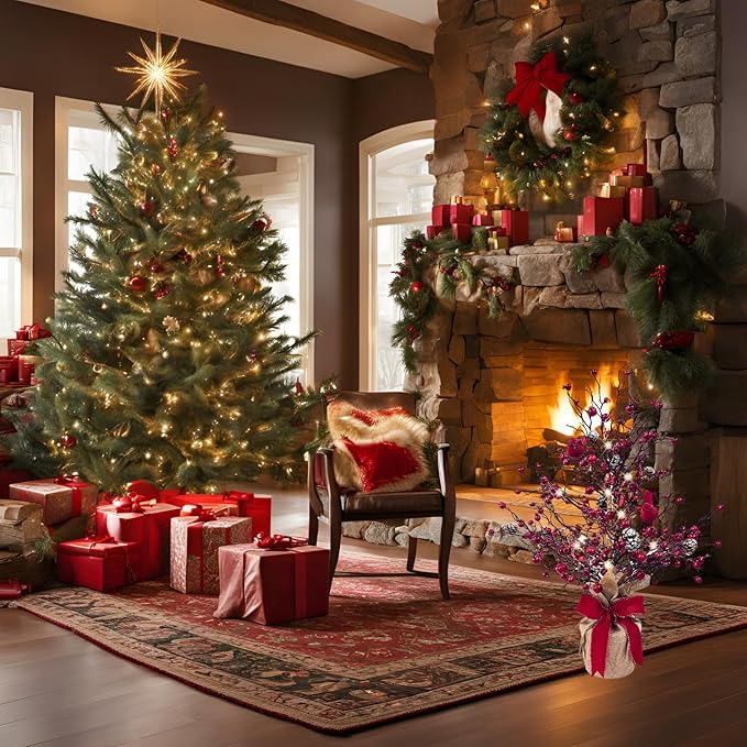 Christmas Retro Cardinal Glowing Tree with berries