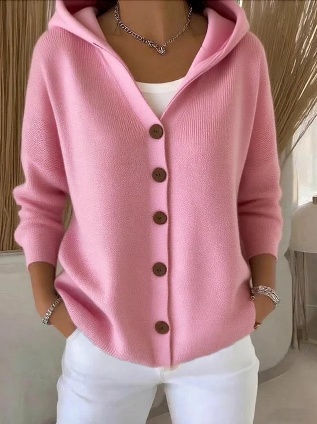Women Cotton Plain Long Sleeve Comfy Casual Cardigan