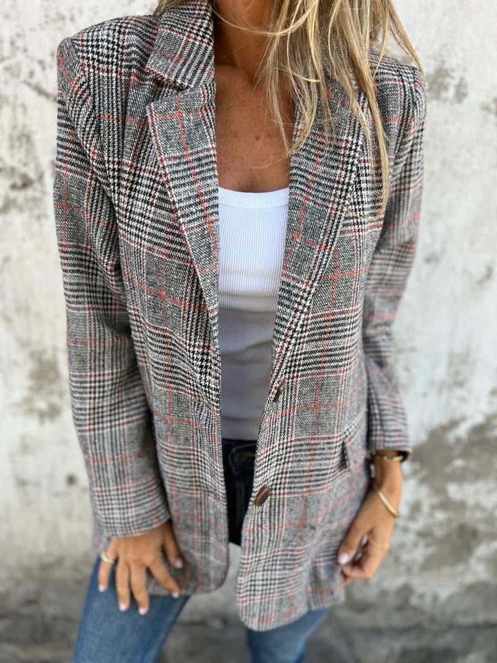 Fall Lapel Collar Slim Button Plaid Small Suit For Women