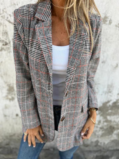 Fall Lapel Collar Slim Button Plaid Small Suit For Women