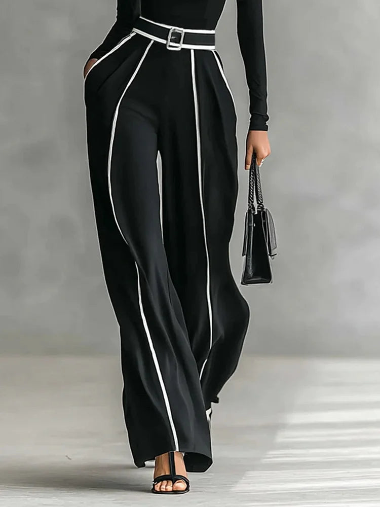 Women’s Set with Turtleneck Top, Wide-Leg Pants and Belt