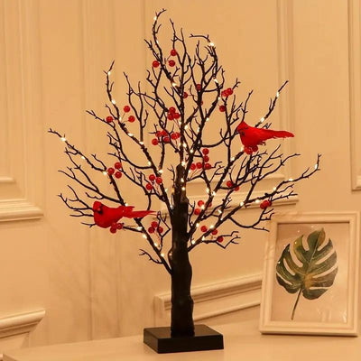 Christmas Retro Cardinal Glowing Tree with berries