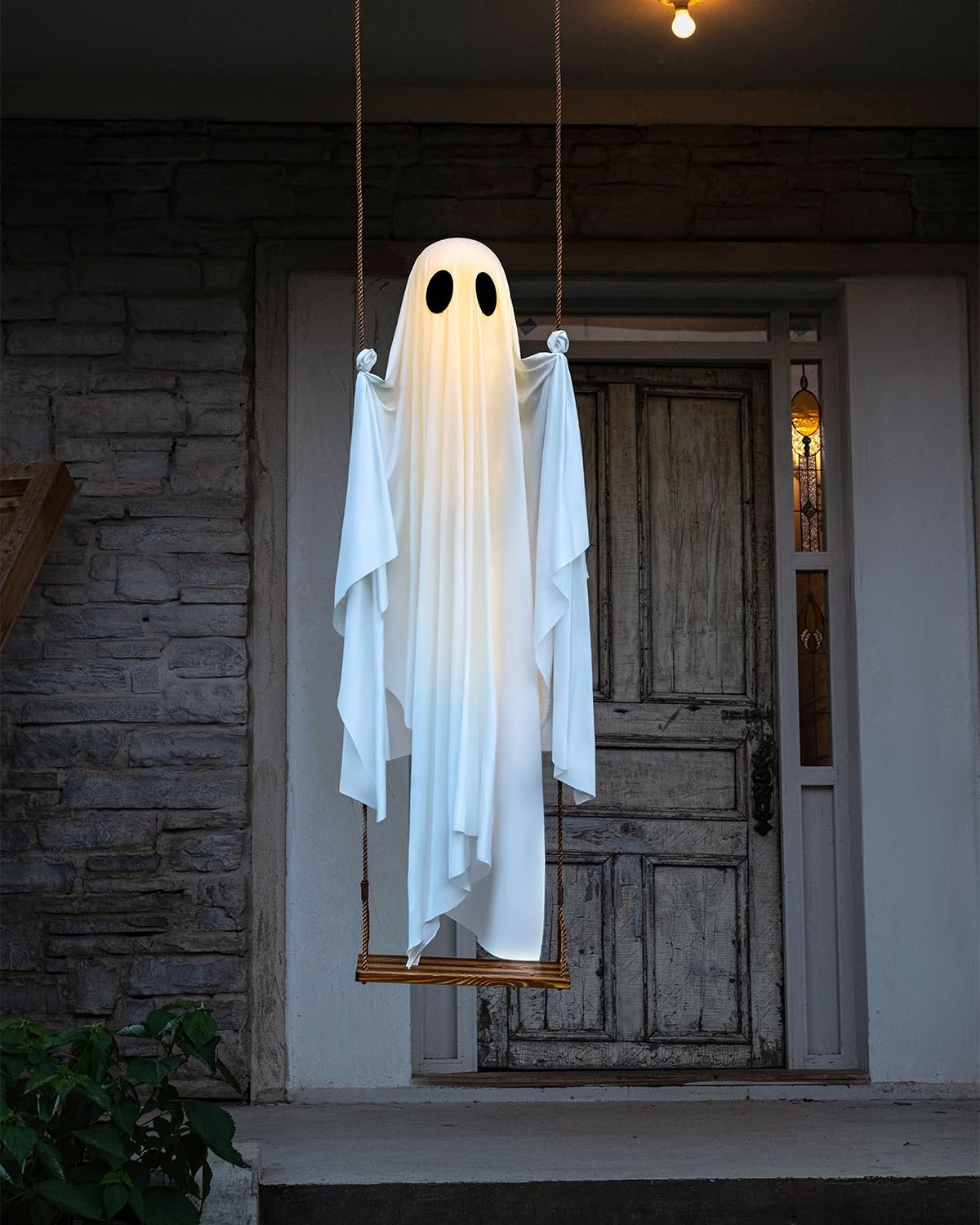 Hanging Swing Ghost Halloween Decor with String Lights