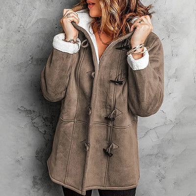 Women’s Suede Hooded Coat with Plush Lining