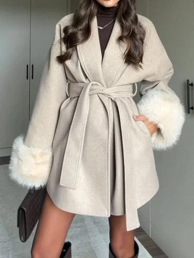 Elegant and Classic Wool Belted Coat for Women