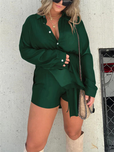 Versatile solid color long sleeve shirt suit